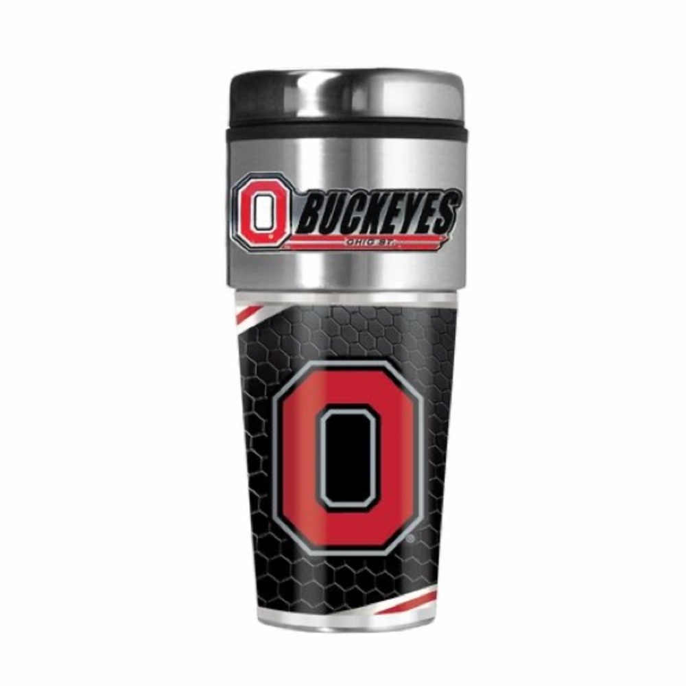 OHIO STATE BUCKEYES 16 OZ. TRAVEL TUMBLER WITH METALLIC GRAPHICS